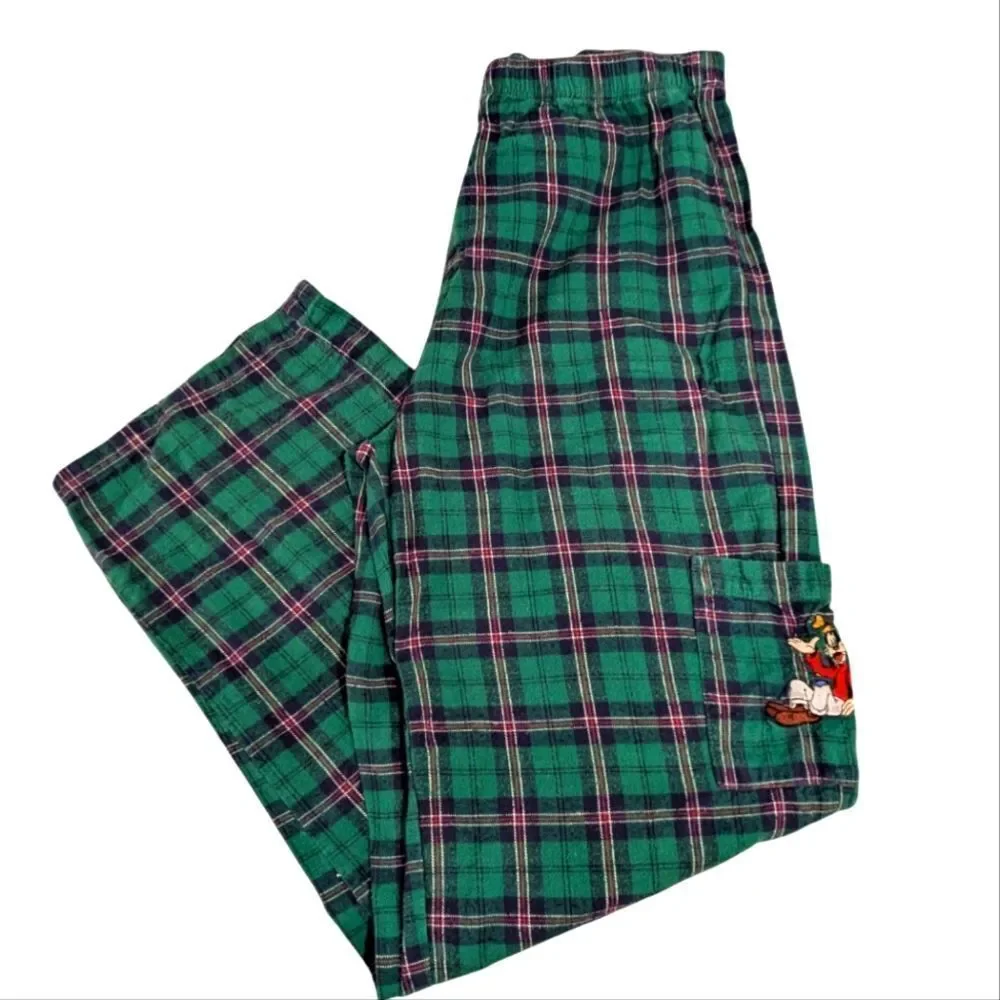 Disney green plaid flannel embroidered goofy pajama pants size small - Picture 2 of 5